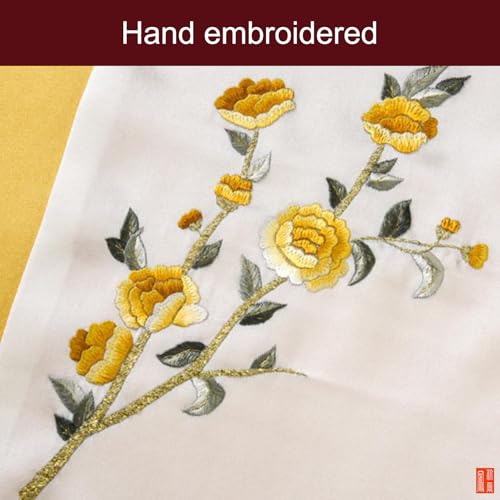 Écharpe florale brodée main en soie de mûrier 1003 luxe