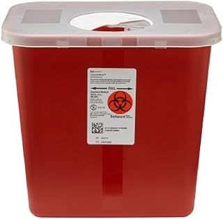 Kendall 8970 2-Gallon Sharps Biohazard Waste Container Rotor Lid Locking Top Red Base Case of 20