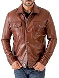 Jild Classic Trucker Fashion Leather Jacket Men - Premium Suede Leather Shirt Style Coat Jacket (Trkr-Tan-L)