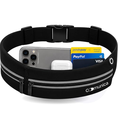 #Commissioniguadagnate<br>Marsupio Impermeabile Porta Cellulare Uomo Donna Cintura Sportiva Leggera con Doppia Tasca Banda Riflettente e Porta Smartphone per Corsa Fitness Trekking e Viaggi