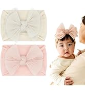 Baby Bling Bows 2-Pack Red & White Headbands - Soft Nylon Flower Headbands For Newborns To Toddlers