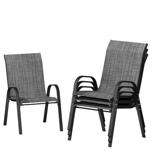 Image of UDPATIO Patio Chairs Set of 4, Stackable Outdoor Dining Chairs with High Back, Textilene Fabric Breathable Outdoor Chair All Weather, 350LBS Capacity for Garden, Backyard (Dark Grey)