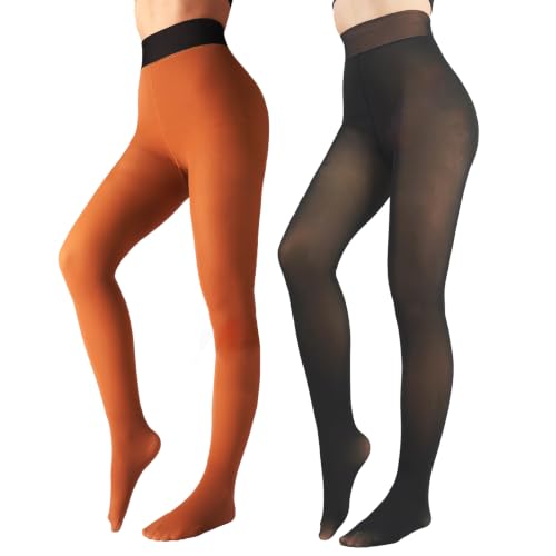 Image of Caprilite Women Fleece Lined Tights-Fake Translucent Leggings High Waist Pantyhose Sheer Thick Warm Tights For Women