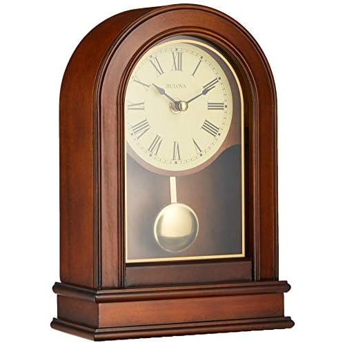 Bulova B7467 Hardwick Mantel Clock | Traditional Hardwood Case with Walnut Finish | Roman Numerals | Elegant Timepiece for Home or Office
