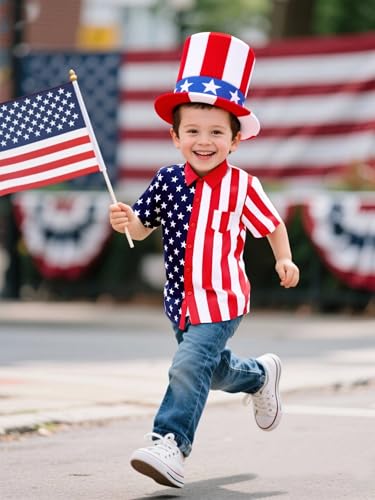 COSLAND 4th of July Hats for Kids Toddler and Boy American Flag Top Hat2