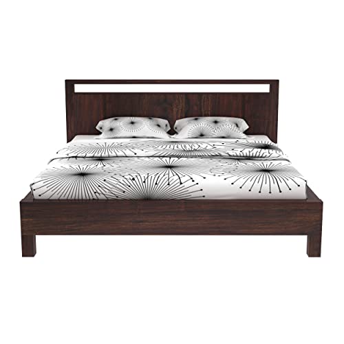 Image of Wooden King Size Bed Without Storage | Solid Wood Double Bed Cot Durban Bed for Bedroom | Sheesham, Walnut Finish