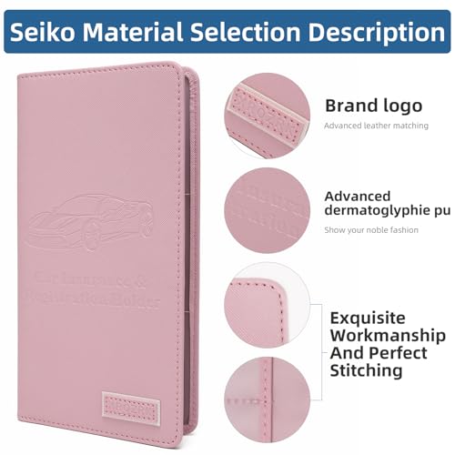 Image of Car Registration and Insurance Holder Glove Box Folder-Premium PU Leather Car Document Wallet Driver's License, Cards and Other Essentials (pink)