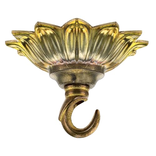 Hicarer 3.58 in Floral Brass Hook for Hanging Planters Brass Canopy Kit for Chandelier and Ceiling Lights Wind Chimes and Swag Pendant Lights Decorative Art Nouveau Open Hook Home Ceiling(Vintage)