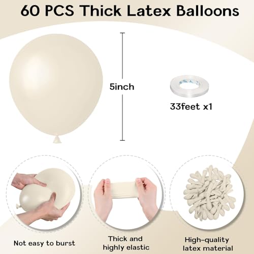 Image of Jobkoo White Sand Balloons 5 Inch, 60 Pcs Small Beige Latex Cream 5'' Mini Matte Retro Off-White Neutral Helium for Birthday Wedding Baby Shower Party Decorations