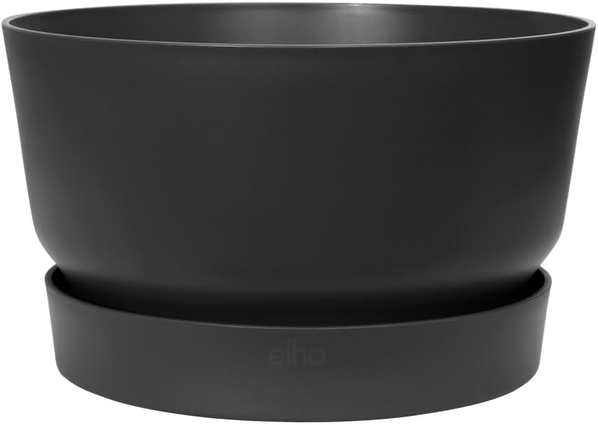 Elho Greenville Bowl 33 - Large Plant Pot Outdoor - 100% Recycled Plastic - Ø 32.5 x H 19.4 cm - Black/Living Black