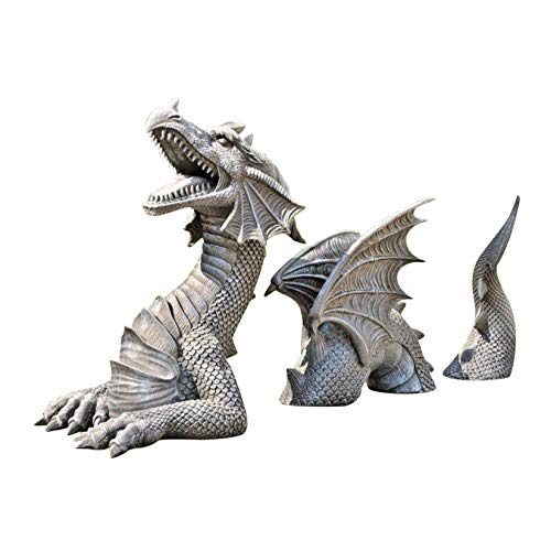 Owill Large Gothic Dragon Statue Garden Decor - The Dragon of Castle Moat Lawn Statue, Garden Sculptures & Statues, Dragon Lawn Ornaments Decorations for Garden Patio Yard (Grey)