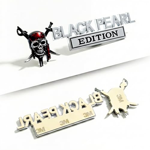 Image of 3D Metal Pirate Skull Car Emblem - Black Pearl Edition Heavy Duty Auto Badge Decal, Crossed Swords Tailgate Sticker, Waterproof Exterior Decoration for Trucks, SUVs & Off-Road Vehicles (Silver)