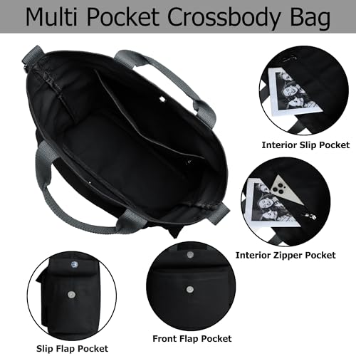 Image of Canvas Messenger Tote Bag Large Hobo Crossbody Bag with Multiple Pockets Casual Shoulder Handbag for Women and Men