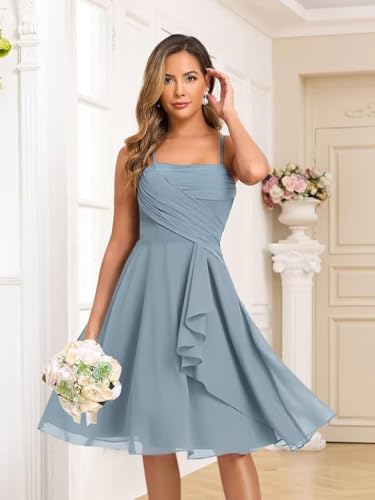 MYDRESS Chiffon Short Bridesmaid Dresses with Pockets A Line Pleated Formal Party Gown3