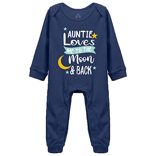 Auntie Loves Me to The Moon and Back Cute Funny Print Baby Long Sleeve Bodysuit