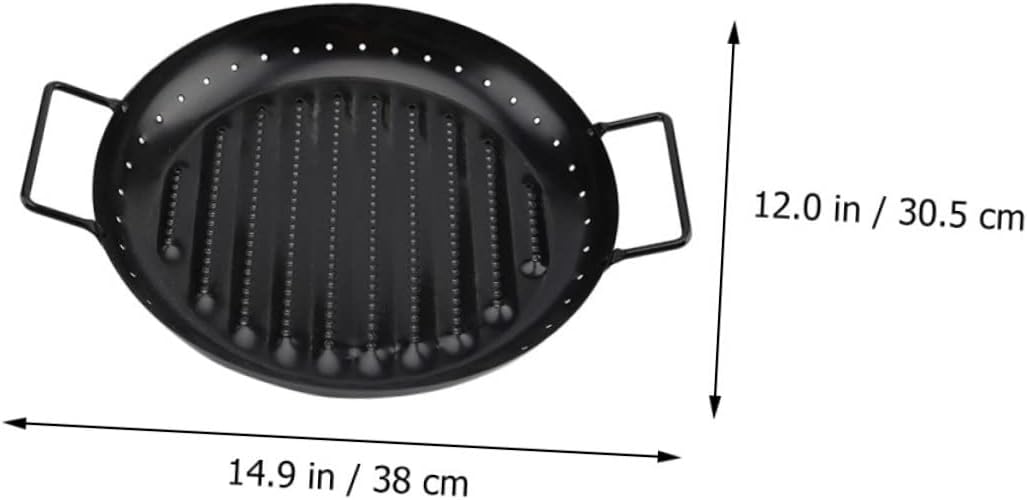 Garneck Carbon Steel Grilling Pan Outdoor Bbq Tool Round Skillet for Grill Easy Cleaning