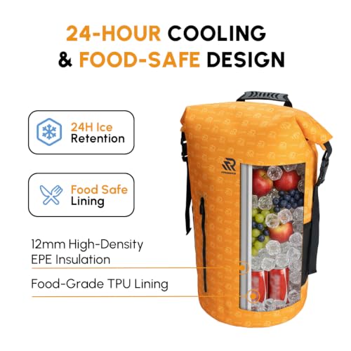 Image of Premium Roll Top Closure Cooler Backpack | Kayaking Beach Paddle Boarding Watersports, 24 Hours Insulated Leak Proof Zipperless Soft Cooler for Men for Fishing