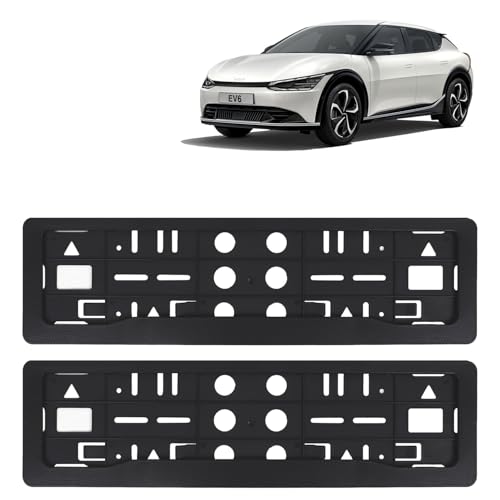Image of KINGSWAY EV6 Car Number Plate Frames for All 2022 Onwards Models of Kia Car Registration Plate Holders, Black Licence Plate Covers (Front and Rear), Universal Size 51.5 x 14.5 cm