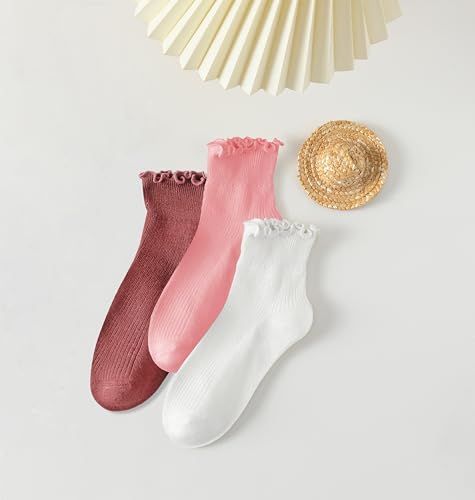 Image of 6 Pairs Ruffle Socks for Women Girls,Casual Cute Ankle Socks Breathable Knit Cotton Warm Soft Frilly Crew Sock