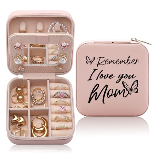 CEASQVAA Remember I Love You Mom Jewelry Box, Mom Birthday Gifts from Daughter & Son, Jewelry Case for Mother, Gift for Mommy, Women Gifts for Mothers Day Jewelry Organizer Holder