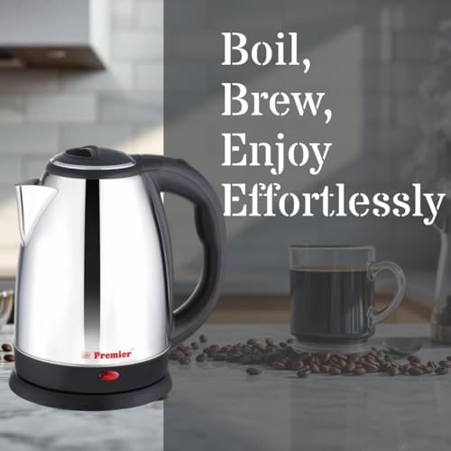Image of Premier Sizzle Stainless Steel Electric Kettle with Stainless Steel Body | 1.5 litre | Used for Boiling Water, Making Coffee and Tea Varieties, Noodles, Soups | 360 Swivel Power Base | Auto Cut Off