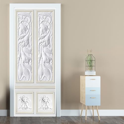 Vinilos Para Puertas 88X200Cm Flores Blancas Vinilo Puerta 3D Pegatinas Para La Renovación De La Puerta Arte Mural Etiqueta Carteles Pegatinas De Pared Diy Decoraciones