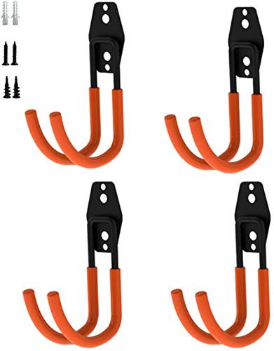 4 Pack Heavy Duty Storage Hooks Wall Mount Garage Storage Utility Hooks Garden Organizer Tool Holder U Hook with Anti-Slip Coating (4 x Orange)