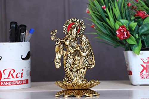 Image of KridayKraft Metal Radha Krishna Standing with Cow Statue for Decorative Home Office and Gifts