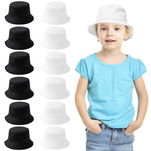 12 Pieces Kids Bucket Hat For Children Aged 2–6 Years, Cotton Blank Sun Hat For DIY Sublimation Tie Dye
