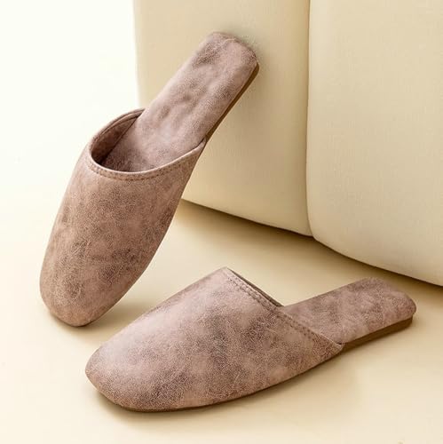 Epsion PU Leather Mute Slippers for Womens Mens Closed Toe House Slip-on Shoes Indoor Outdoor4