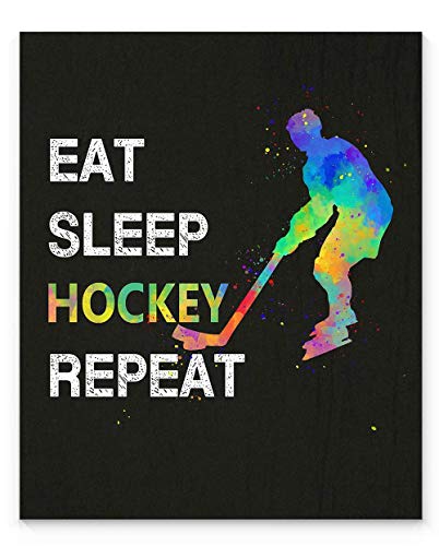 Eat Sleep Hockey Repeat Sport Quote Wall Art, 11x14 Unframed Poster Print, Gift for Hockey Player, Coach and Fan