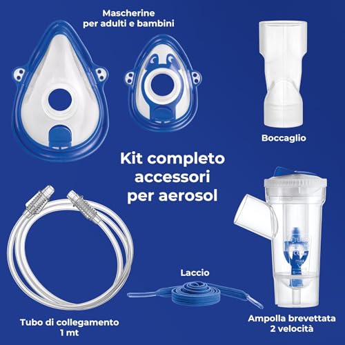 Flaem, Kit Completo Accessori Aerosol, Ampolla RF7 Dual Speed, Mascherina Adulto, Mascherina Pediatrica, Boccaglio, Elastico, Tubetto 1 Mt. Compatibile con Tutti gli Aerosol a Pistone Flaem - 3