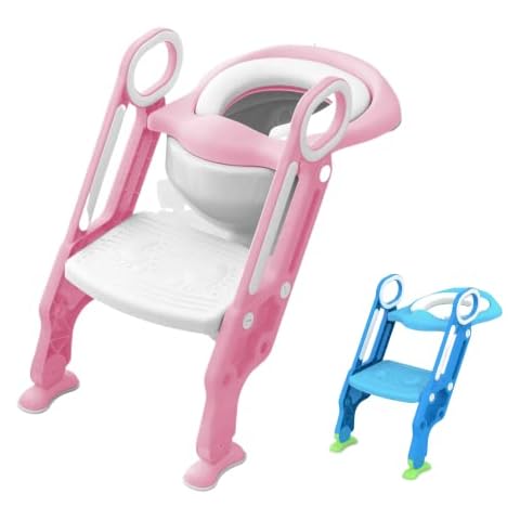 MAQMUD Potty Toilet Training Seat Anti-Slip Potty Training Toilet Chair with Foldable and Adjustable Step for Kids Toddler Unisex (Pink) Cover