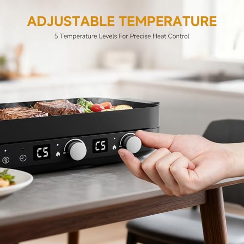 image for AMZCHEF Portable Indoor Grill: 1800W Electric Grill Griddle with Remov