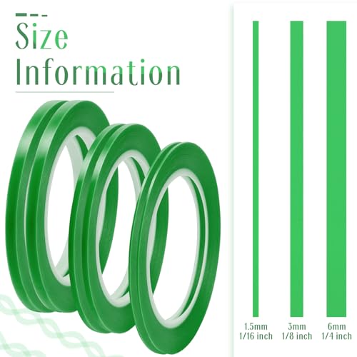 Image of Nezyo 6 Pcs Vinyl Pinstripe Tapes Masking Painter Tapes High Temperature Low Tack Automotive Car Paint for Easy Removal Trim Thin Finishing Masking(Green,1 /16,1 /8, 1 /4 Inch)