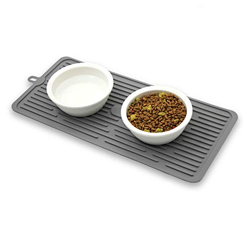 Ptlom Pet Placemat for Dog and Cat, Mat for Prevent Food and Water Overflow, Suitable for Medium and Small Pet, Grey, Silicone
