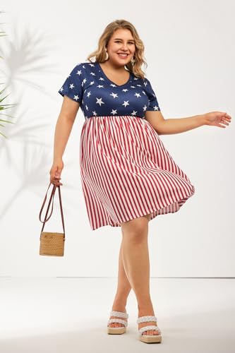 Image of RITERA Plus Size Dresses for Curvy Women Summer Spring Womens Dress V Neck Short Sleeve Casual Dress with Pockets XL-5XL