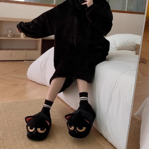 Premium Comfort Thermal Black Kitty Cat Non Slip Women's Fuzzy House Slippers Indoor Soft Warm Cute Kawaii Home Shoes4