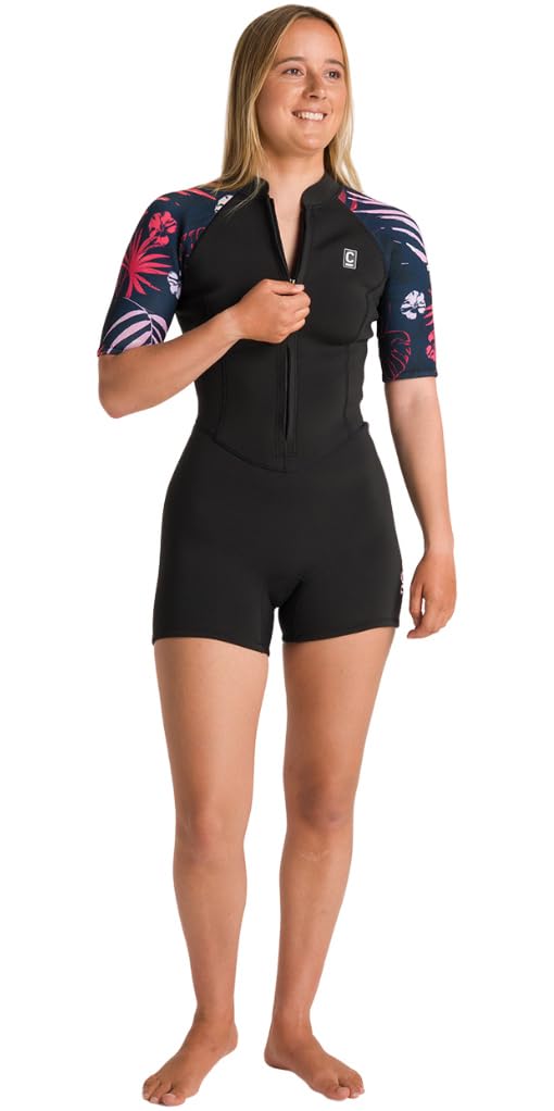 C-Skins NuWave Solace Lite Combinaison de plongée courte avec fermeture éclair sur le devant pour femme Noir/tropical 2/2 mm