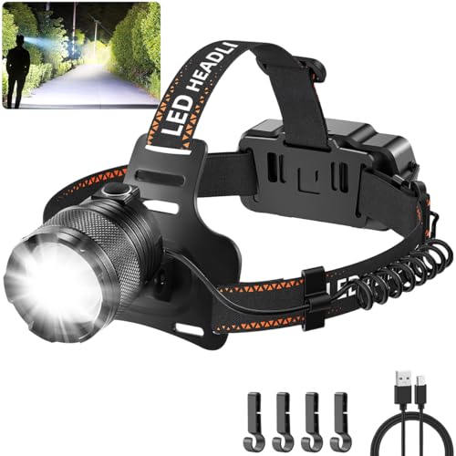 Staaricc Super Bright Aluminum Headlamp, Rechargeable Headlamp High Lumen, 90° Adjustable Focus Head Lights for Forehead, Head Lamps LED Rechargeable, Waterproof Headlamps for Adults Camping Hard Hat