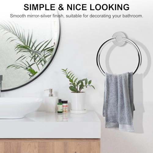 Image of SetSail Towel Holder for Bathroom Wall Stainless Steel Hand Towel Ring Heavy Duty Towel Hanger for Bathroom, Mirror Silver