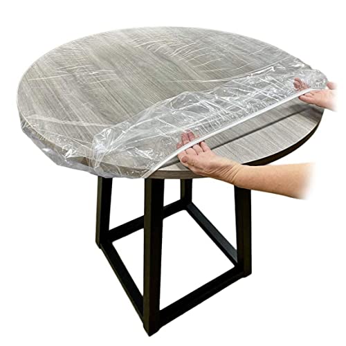 NOPEILVI Nappe ajustée en Vinyle Ronde Transparente Nappe à Bords élastiques Couverture de Table imperméable 110-140CM Nappe ajustée en Vinyle Ronde