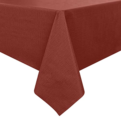 Image of Romanstile Christmas 100% Waterproof PVC Tablecloth, Rectangle Oil Spill Proof Stain Resistant Vinyl Table Cloth, Wipe Clean Plastic Table Covers for Kitchen /Dining /Parties - 60 x 84 Inch, Rust Red