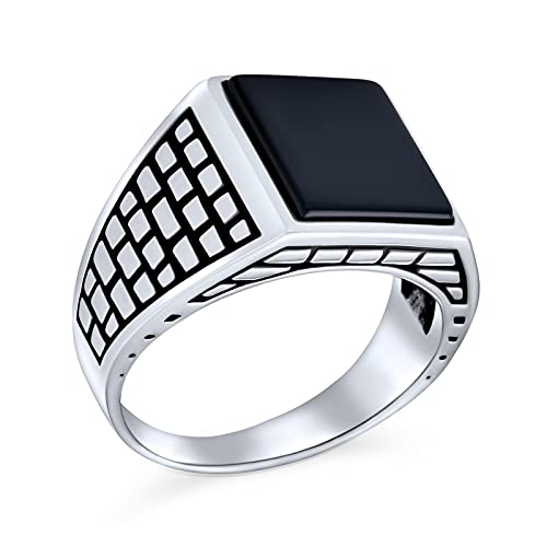 Bague signet rectangle onyx noir argent au style rétro chic - 2