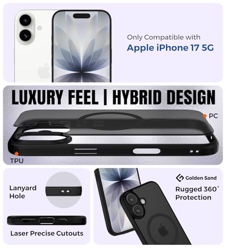 Image of Golden Sand Rugged Frosted MagSnap Back Cover Case for iPhone 17 5G Compatible with MagSafe - Semi Transparent,Shockproof, Slim, Matte Grip, Strong Magnets (Space Black, TPU+PC)