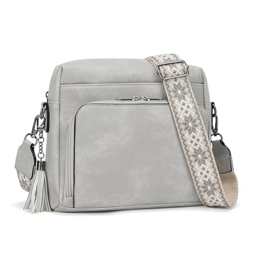 PU Leather Crossbody Purses for Women, Medium Crossbody Bag Bags for Women Soft Leather Shoulder Handbags Trendy Travel Purse Built in Wallet with Adjustable Strap Grey