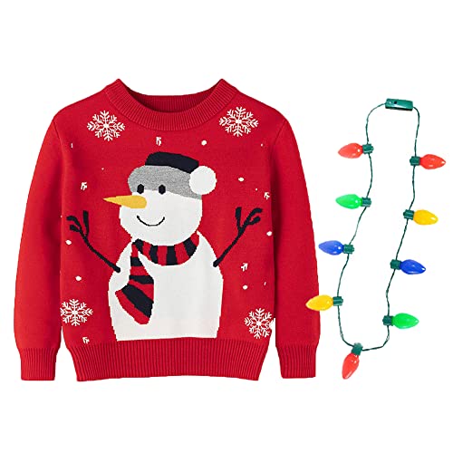 Light Up Ugly Christmas Sweater Kids Girls Boys Snowman Reindeer Xmas Holiday LED Pullover Sweater 2-9 Yeas Old