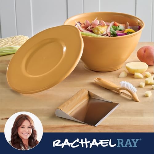 Rachael Ray Tools and Gadgets Kitchen Prep, Garbage Bowl with Lid, Bench Scrape, Veggie Peeler, 4 Piece Food Prep Set - Turmeric Yellow by Rachael Ray - Image 3