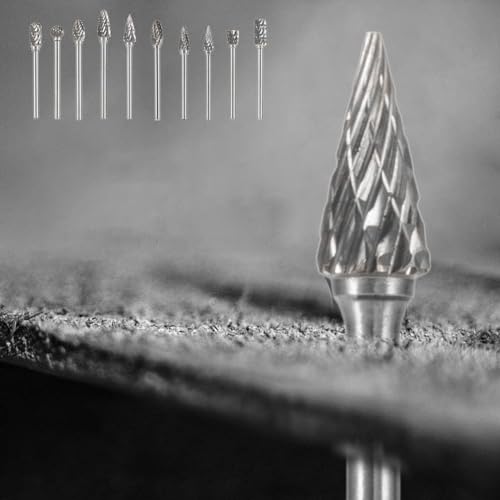 Image of HIDOTOL Carbide Burr Set 10PC 1 /8 inch Shank Tungsten Double Cut Carbide Rotary Burr Set for Metal and Wood Carving, Grinding, Polishing, Engraving, Drilling.