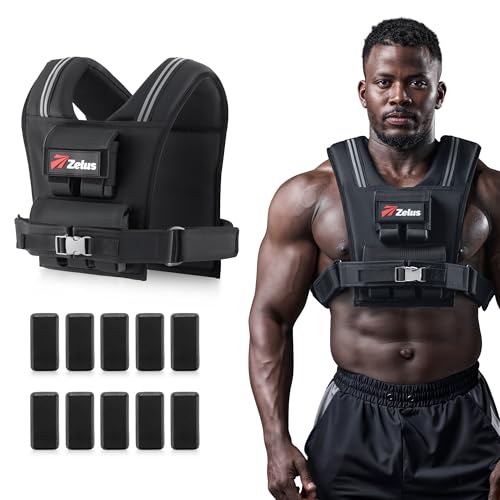 ZELUS Weighted Vest Men, 23/36/45 lb. Weight Vest with 10/16/20 Adjustable Iron Weights for Muscle Building Strength & Functional Training, Weighted Vest for Men with Reflective Strips.